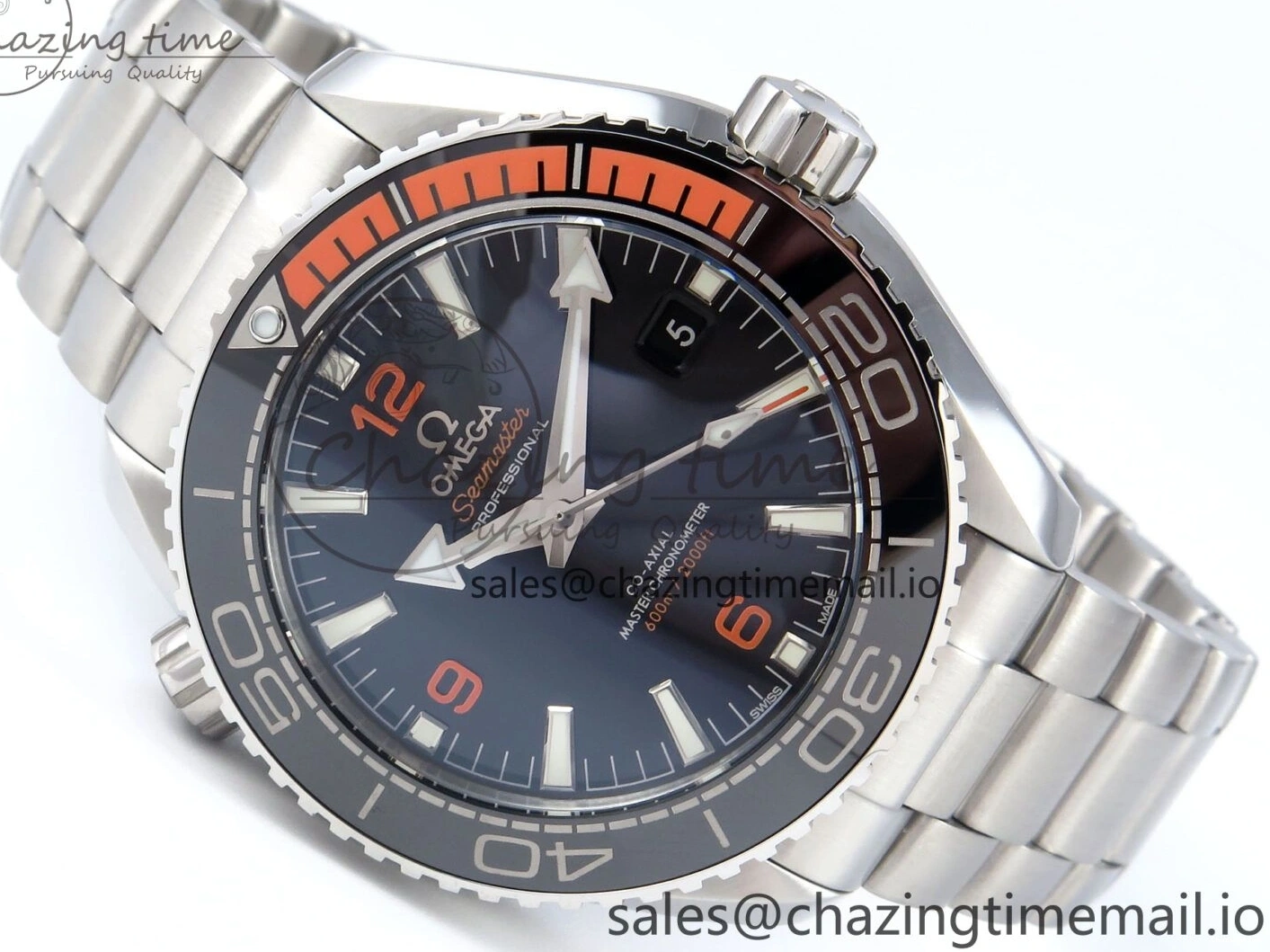 0509 WrinkleFree Seamaster Planet Ocean 600M 43.5mm SS SCF 1:1 Best Edition Black Orange Bezel Black Dial on SS Bracelet A8900 Super Clone 7682